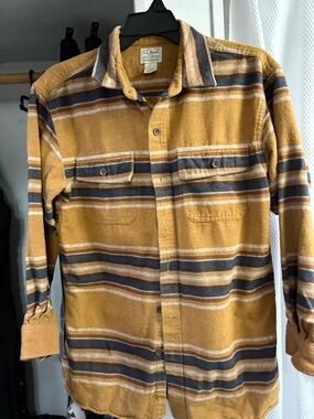L.L. Bean Mustard, Navy & Cream Striped Flannel Shirt